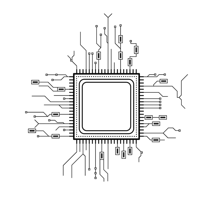 Vector abstract black simple line cpu, computer, technology doodle outline element vector design style