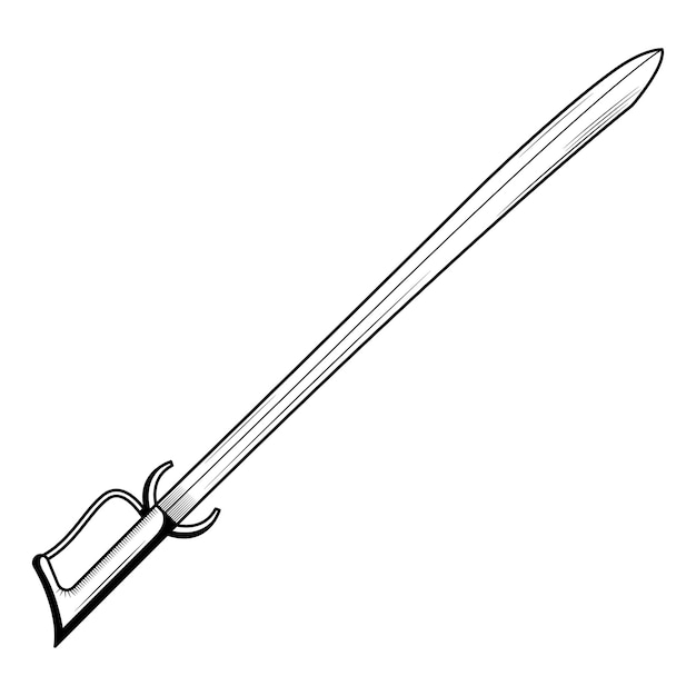 Abstract Black Simple Line Metal Sword Blade Weapon Doodle Outline Element Vector Design Style