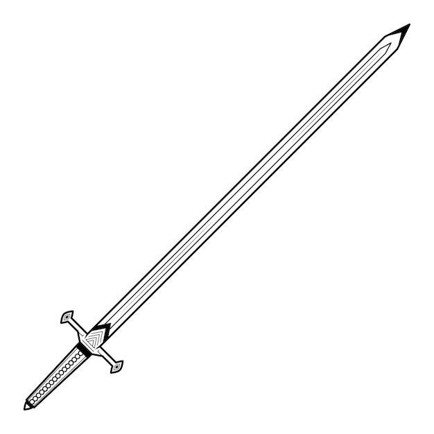 Vector abstract black simple line metal sword blade weapon doodle outline element vector design style