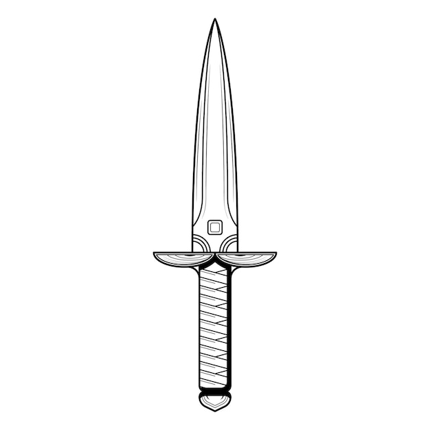 Abstract black simple line metal sword knife dagger blade weapon doodle contorno elemento vettore