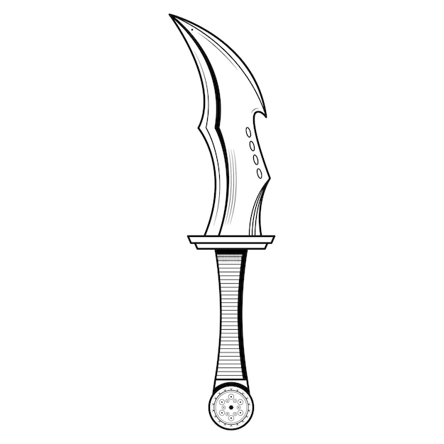 Abstract Black Simple Line Metal Sword Knife Dagger Blade Weapon Doodle Outline Element Vector