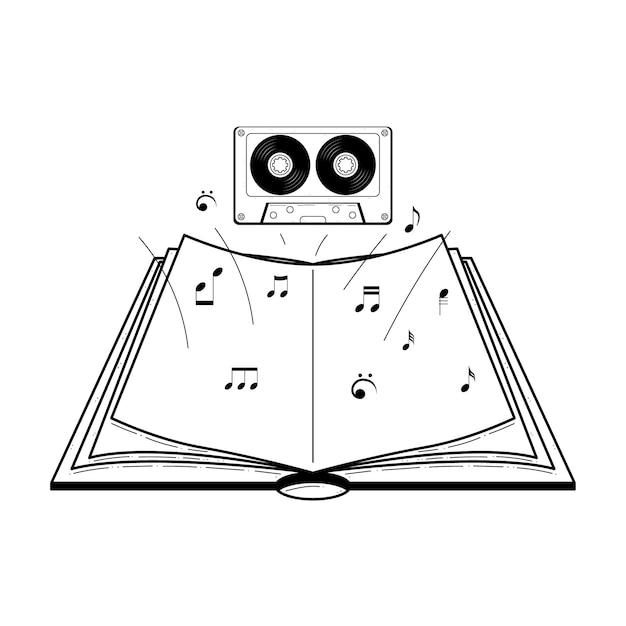 Abstract Black Simple Line Open Book With Bookmark Doodle Outline Element Vector Design Style Sketch