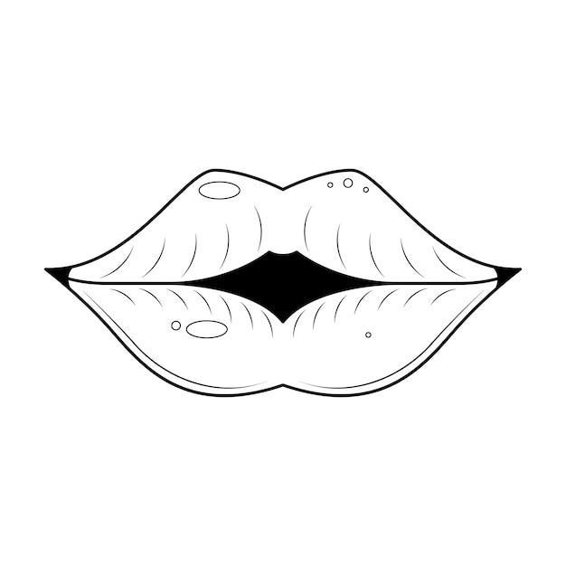 Vector abstract black simple line people human smile open mouth with teeth and tongue doodle outline