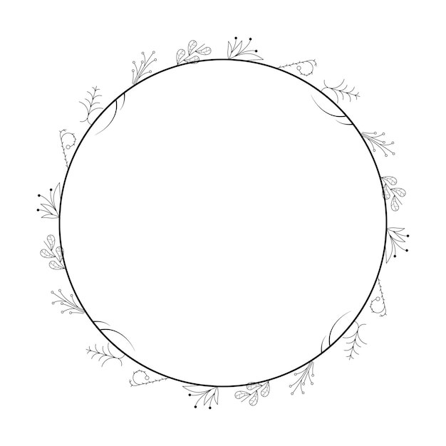 Vector abstract black simple line round circle with leaf leaves frame flowers doodle outline element vector