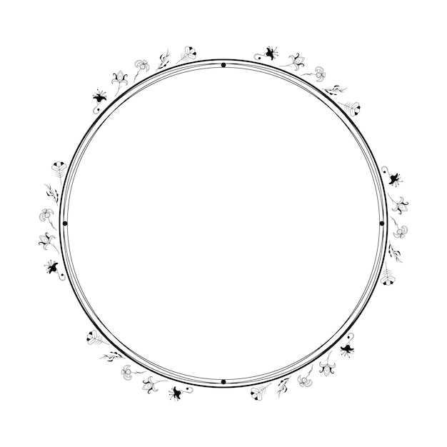 Abstract Black Simple Line Round Circle With Leaf Leaves Frame Flowers Doodle Outline Element Vector