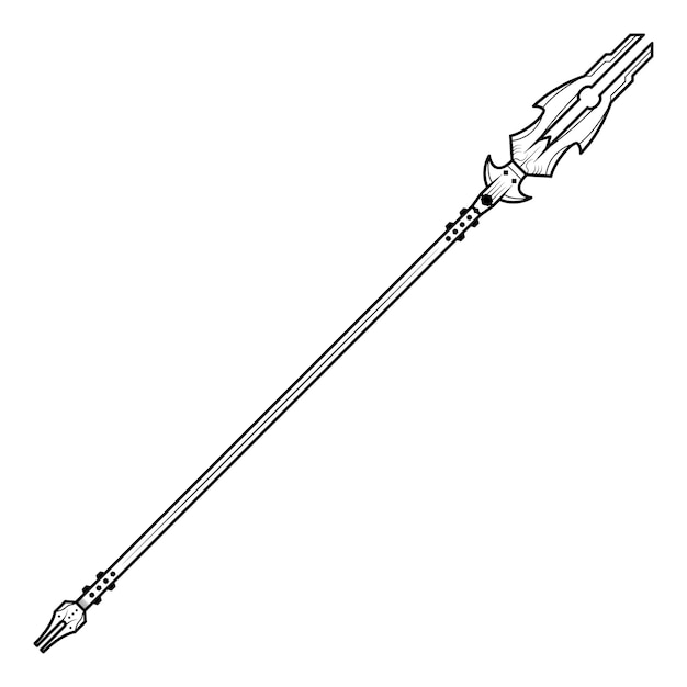 Vector abstract black simple line spear weapon doodle outline element vector design style sketch isolated