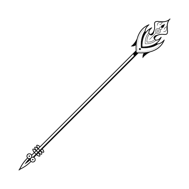 Vector abstract black simple line spear weapon doodle outline element vector design style sketch isolated