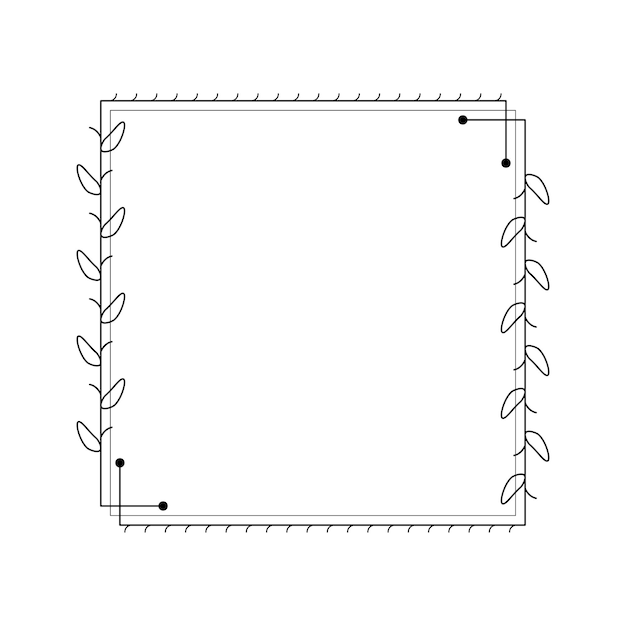 Vector abstract black simple line square with leaf leaves frame flowers doodle outline element vector