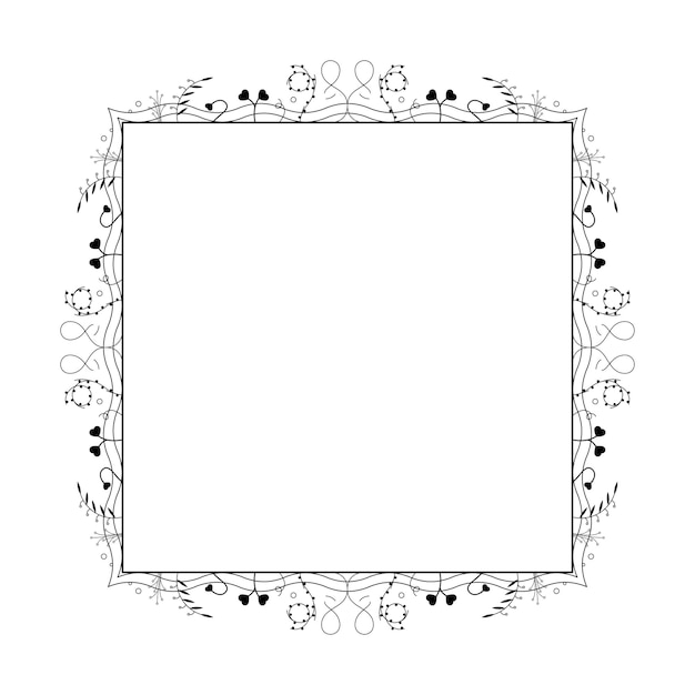 Abstract Black Simple Line Square With Leaf Leaves Frame Flowers Doodle Outline Element Vector