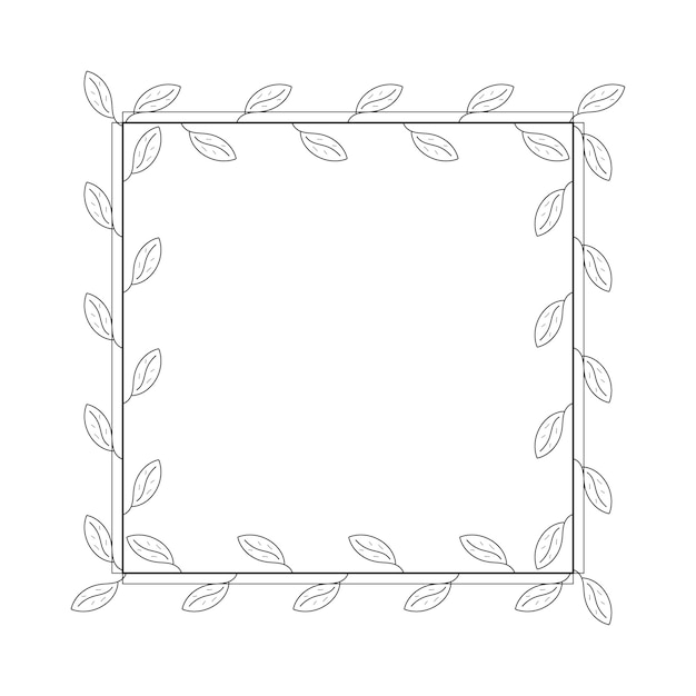 Abstract Black Simple Line Square With Leaf Leaves Frame Flowers Doodle Outline Element Vector