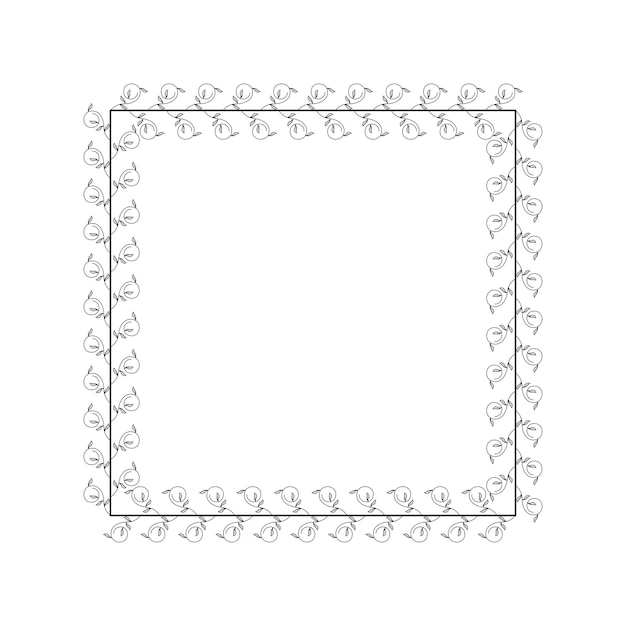 Абстрактная черная простая линия квадрата с листьями листьев рамки цветы каракули наброски элемент вектора