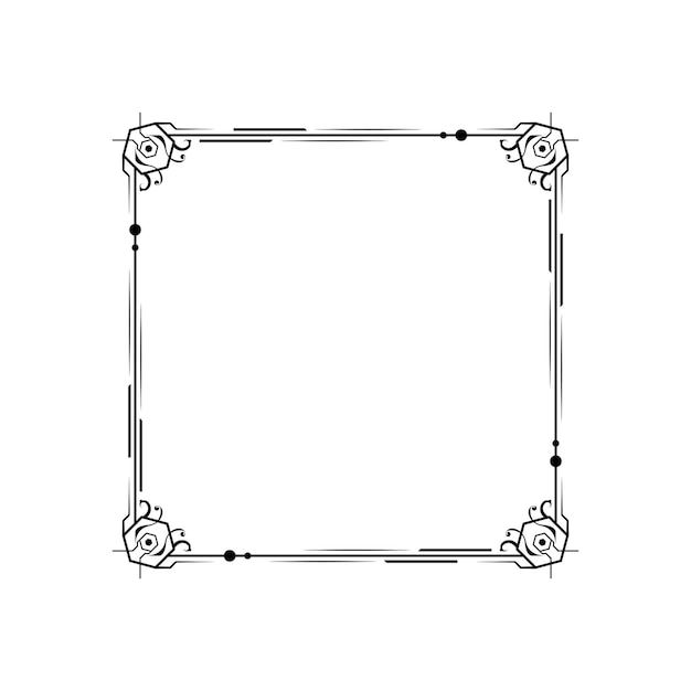 abstract black simple line square with leaf leaves frame flowers doodle outline element vector