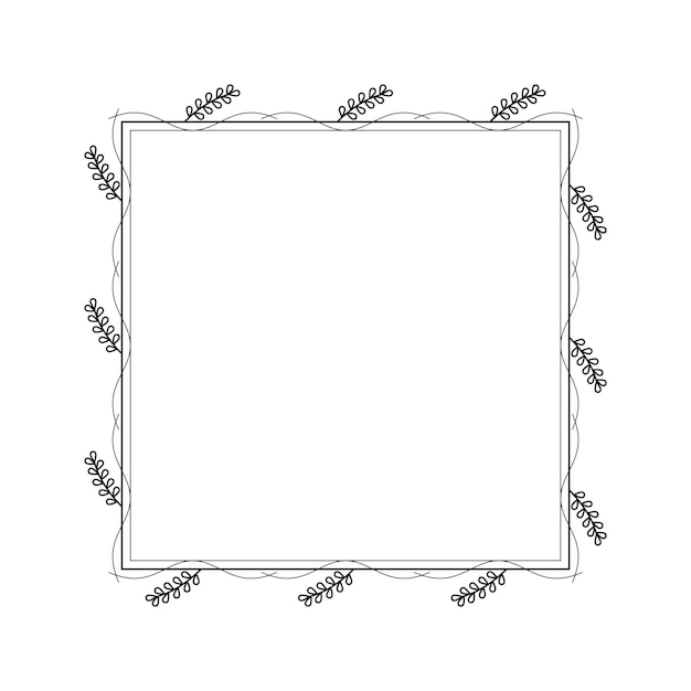 Вектор Абстрактная черная простая линия suqare с листовыми листьями рамка цветы doodle outline element vector