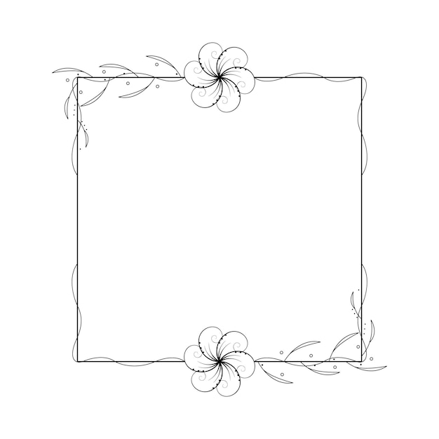 Абстрактная черная простая линия suqare с листовыми листьями рамка цветы doodle outline element vector