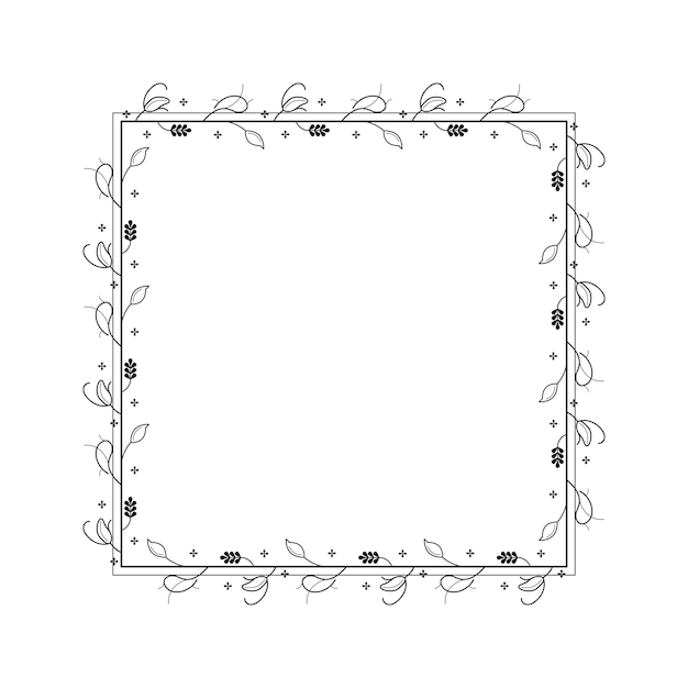 葉と抽象的な黒のシンプルなライン Suqare 葉フレーム花落書きアウトライン要素ベクトル