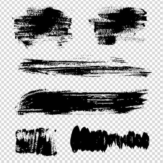 Abstract black straight short and long textured elements brush strokes on imitation transparent background