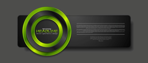 Abstract black tech banner with green glossy circle Vector background