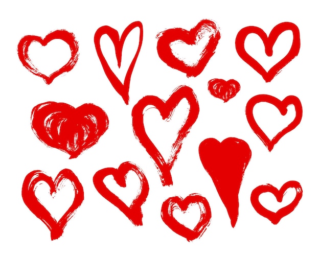 abstract black textured strokes in heart shape isolated on white background set of hand drawn grunge hearts isolated on white background