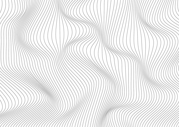 Modello di linee curve sottili dell'onda nera astratta su fondo e struttura bianchi.