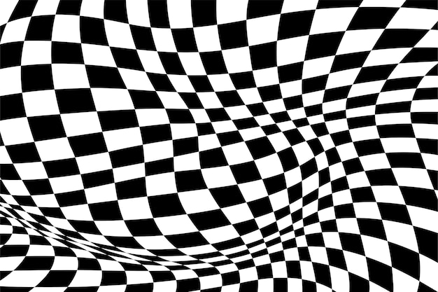 Abstract black and white checkered background Geometric pattern with visual distortion effect