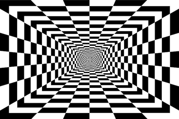 Abstract black and white checkered background Geometric pattern with visual distortion effect