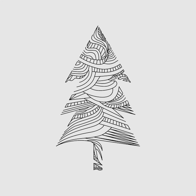 Abstract black and white christmas tree line art vector stock