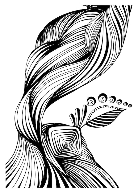 Vector abstract black white line art background waves optical illusions hand drawn graphic sketch