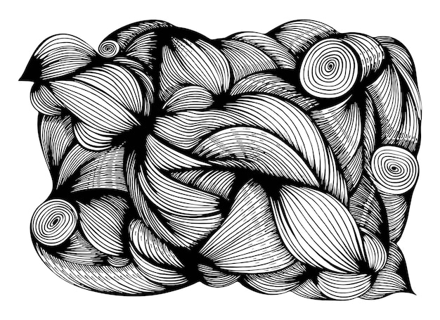 Vettore sfondo astratto linea in bianco e nero onde illusioni ottiche illustrazione di doodle vettoriali disegnati a mano schizzo grafico elemento di design isolato
