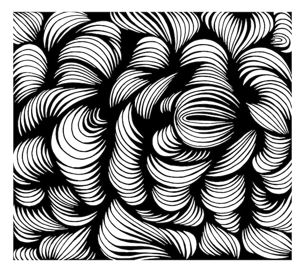 Абстрактная черно-белая линия искусства фон Волны оптические иллюзии Ручной рисунок векторные каракули Иллюстрация Графический эскиз