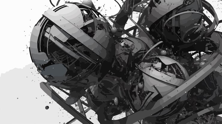 Vector abstract black and white lined 3d spherical illustration