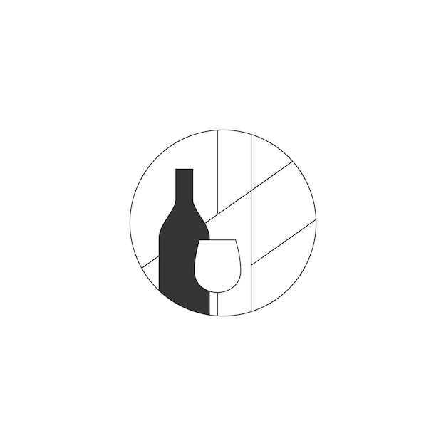 Abstract black and white logo for alcoholic bar shop restaurant Bottle and Glass for red wine