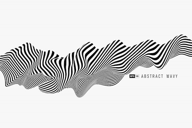 Vector abstract black and white minimal stripe line 3d decoration background.