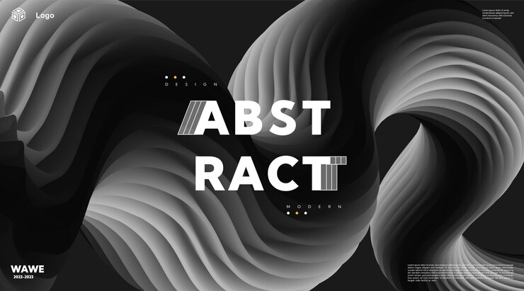 Abstract black and white striped 3d waves. Vector optical illusion. Landing page.