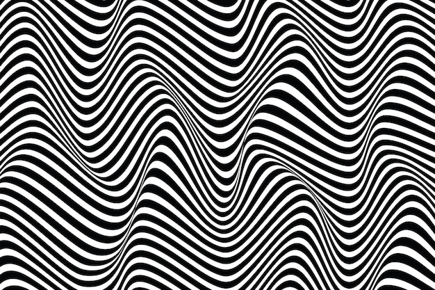 目の錯覚のスタイルで抽象的な黒と白の波状のストライプの背景デザイン