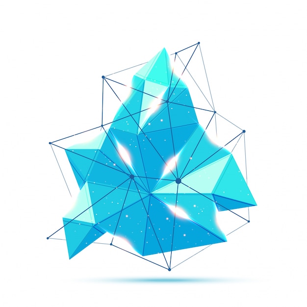 Abstract blauw veelhoekig element met lens flare.