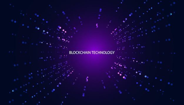 Abstract blockchain digital technology modern blue on blue background beautiful purple