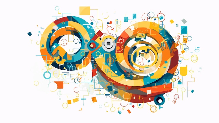 Vector abstract blockchain technology concept with lock and swirl design