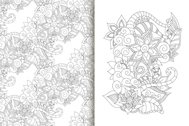 Abstract bloemboeket met naadloos patroon bloemenachtergrond set