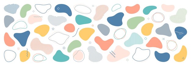 Abstract blotch shape set Liquid elements on white Fluid forms banner Vector illustration