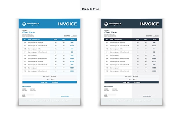 벡터 추상 파란색과 검은색 송장 템플릿 디자인