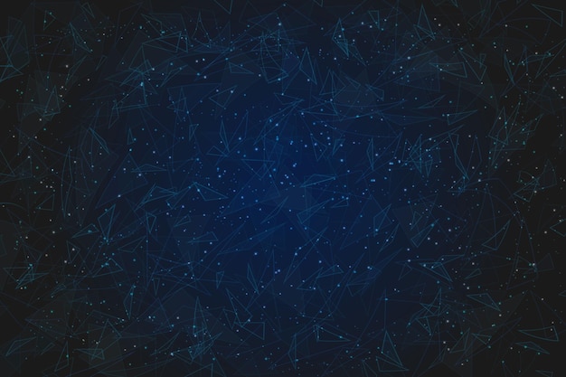 추상 파란색 배경 다각형 낮은 폴리 와이어프레임 그림은 스페이스 또는 날아다니는 유리 파편 디지털 웹 인터넷 디자인의 블래스크 밤하늘에 있는 별처럼 보입니다.