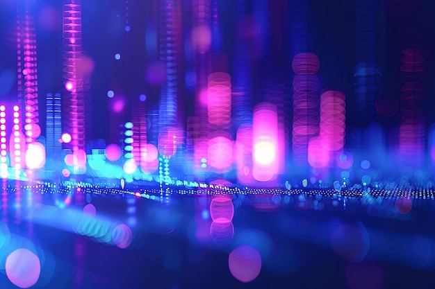 Abstract blue background with glowing lines and blurred lights digital illustration of an audio bar