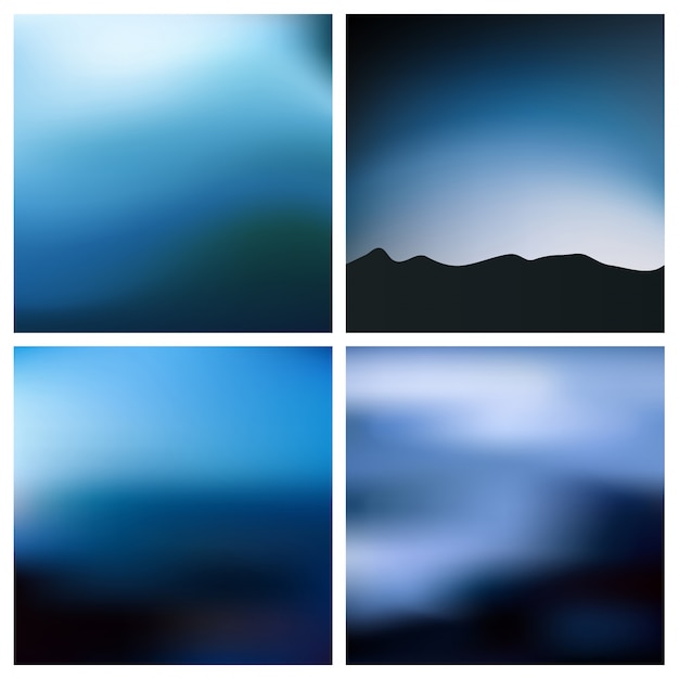 Abstract  blue black blurred background set . square blurred backgrounds set - sky clouds sea ocean beach colors