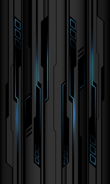 Abstract blue black cyber circuit shadow on grey metallic design technology future background vector