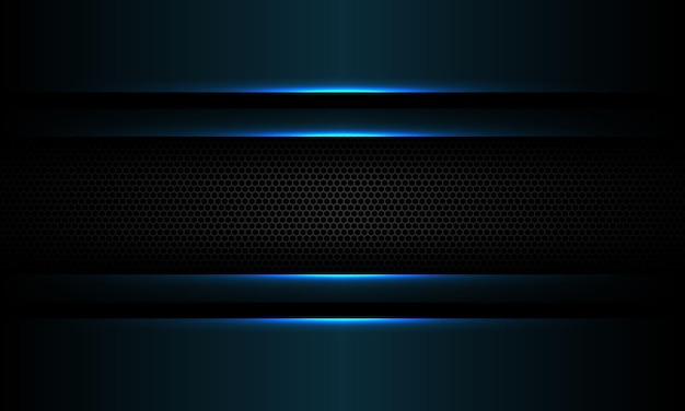 추상 파란색 검은 금속 그림자 밝은 회색 육각형 메쉬 현대 미래 기술 배경 벡터