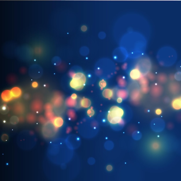 Bokeh blu astratto con cerchi sfocati e glitter. elemento decorativo per le vacanze di natale e capodanno, biglietti di auguri, banner web, poster - vector