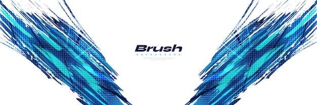 ハーフトーンエフェクトの抽象的な青いブラシの背景 スポーツの背景 バナーやポスターのブラシストロークイラストレーション デザインのためのスクラッチとテクスチャー要素
