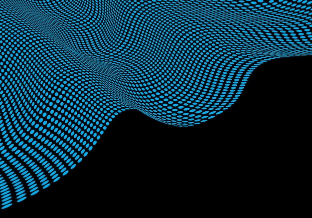 Abstract blue circle mesh wave on black blank space.