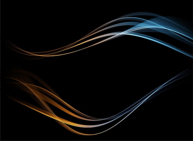 Vector abstract blue and gold smoke waves. shiny moving lines design element on dark background for gift, greeting card and disqount voucher. vector illustration