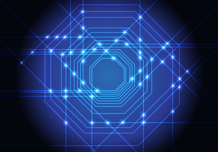Vector abstract blue lines light octagons technology.